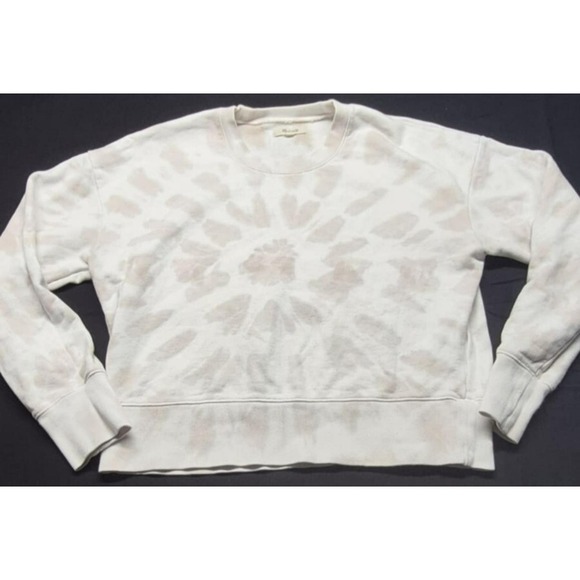 Madewell women's beige/white tie dye crewneck crop sweatshirt sz. L 100% cotton - Picture 1 of 12